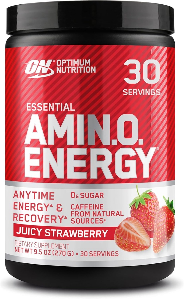 Optimale voeding Amino Energy - Pre-workout met groene thee, BCAA, Aminozuren, Keto vriendelijk, Green Coffee Extract, Energiepoeder - Sappige aardbeien Burst, 30 porties (Verpakking mei Vary)