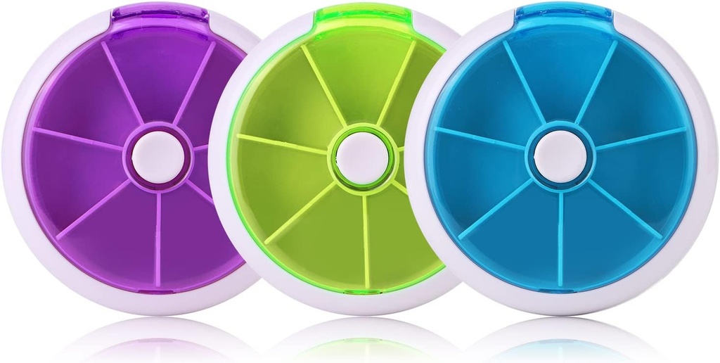 Creative Portable Mini 7 Day Weekly Circular Shape Rotary Cute Fruit Style Pill Storage Case Box (blandad färg)