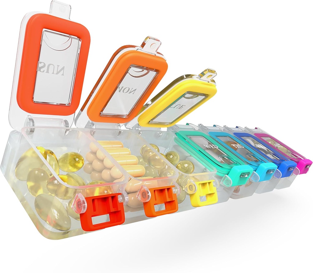 BEXEEN Weekly Medicine Pill Organizer Vízálló 7 nap Nagy Pill Box Napi Pill Case Cute Vitamin Organizer Portable Pill Tartály Travel Pills Holder XL Supplement Medication Dispenser Napi egy nap
