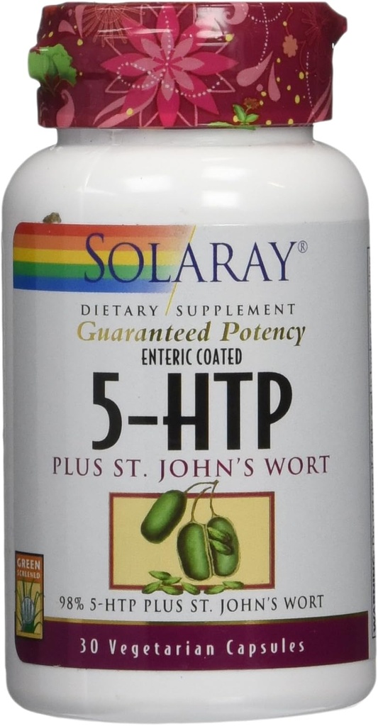 SOLARAY 5-HTP Plus St John's Wort - 30 Enteric Coated Kapsler - 100 mg - 30 Services