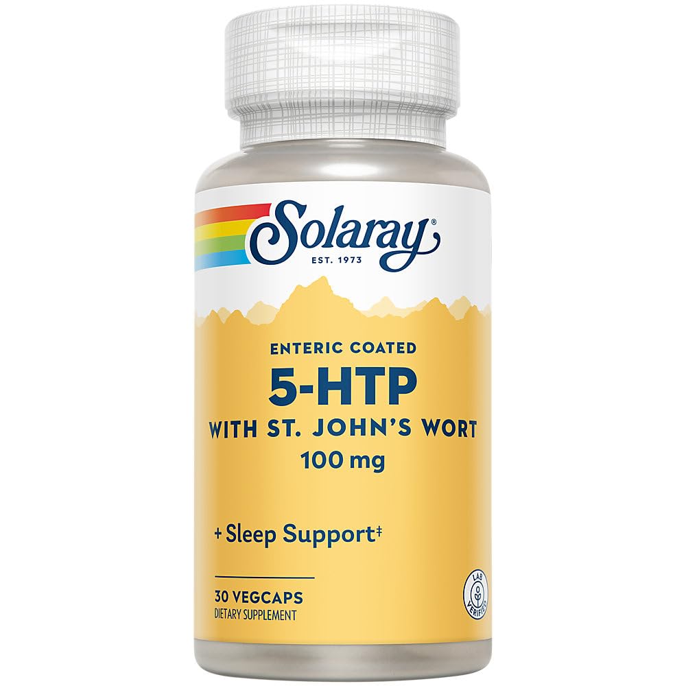 SOLARAY 5-HTP Plus St John's Wort - 30 Enteric-Coated Capsules - 100 mg - 30 Servings
