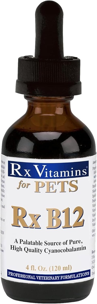 Rx Witaminy Rx B12 dla psów i kotów - Witamina B12 Liquid Supplement dla zwierząt domowych - Witaminy psów dla małych i dużych Rasa - Cat Health Supplies - 4 oz.