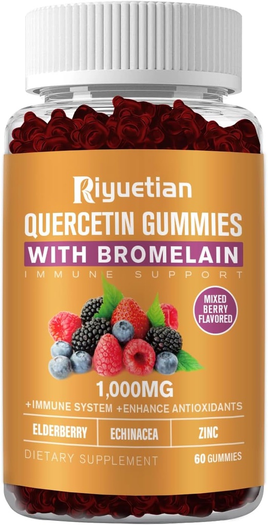 Quercetin z bromelainom, cinkom in vitaminom C - kardiovaskularna, podpora staranju žvečljivi vitamini -Vegan - Pure Quercetin za otroke in odrasle - Non-GMO 60 Count