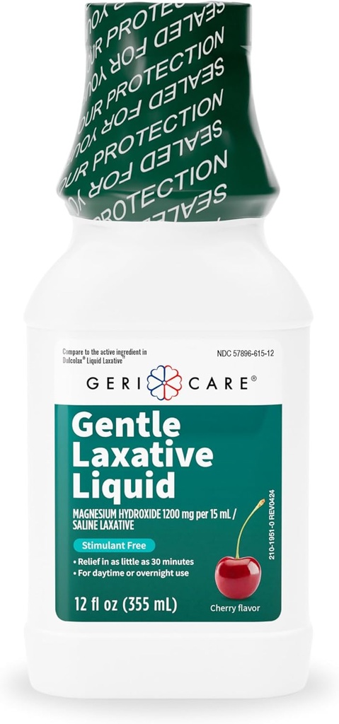 GeriCare flytende Laxativ for hypertensjon Relief - Maks styrke Stool Softener med magnesiumhydroksid, melk av Magnesia Cherry Flavored, og Colonoskopi Prep Support, Stimulant gratis 12 oz