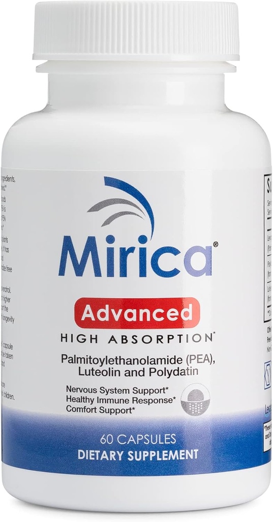 Mirica Advanced - Fórmula de Alta Absorção, Palmitoiletanolamida (Pea) Luteolina e Polidatina, Cápsula de Suporte do Sistema Nervoso, 60ct
