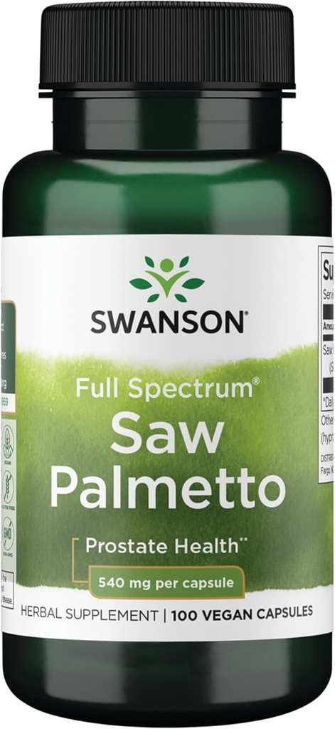 Swanson Saw Palmetto - Integratore a base di erbe Promozione della salute della prostata maschile - Integratore naturale per capelli e supporto sanitario urinario - 540 mg 100 capsule