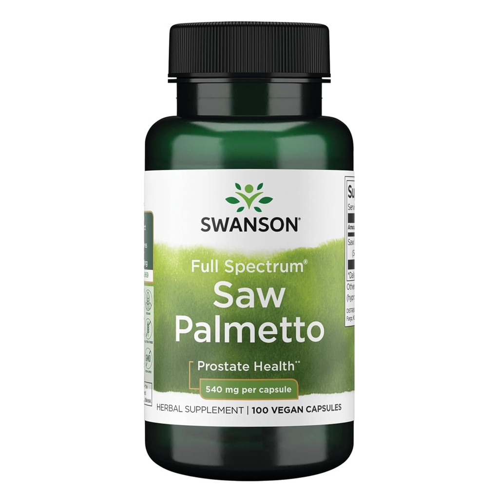 Swanson Saw Palmetto Full Spectrum Herbal Supplement for Men Seeking Prostate, Hair, and Urinary Health Support - 540 mg (100 Vegan Capsules)