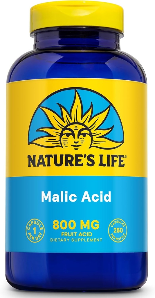 Naturens liv Malic Acid Supplement 800 mg - Sunn Muskelfunksjon og Cellular Energy Support - Dietary Fruit Acid - 60-dagers pengene tilbake garanti, Lab Verifisert - 250 Serveringer, 250 Kapsler