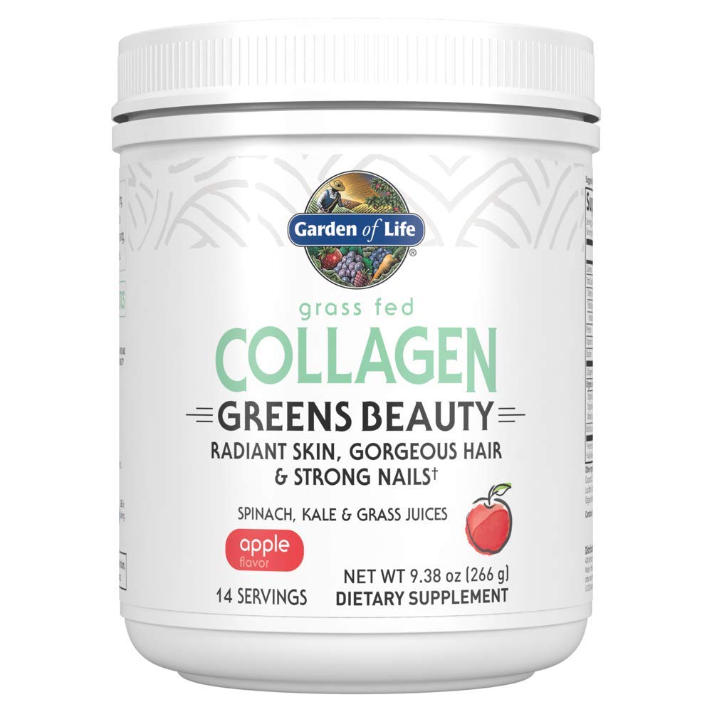 Garden of Life Grass Fed Collagen Greens Beauty Powder - Apple, 14 Servings, Powder for Women Skin Hair Nails Joints, Collagen Peptides Powder + Protein + Greens Supplement