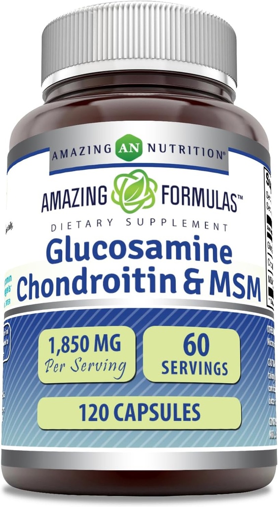 Amazing Formulas Glucosamine Chondroitin MSM 1850 mg Per Serving Capsules Supplement | Non-GMO | Gluten Free | Made in USA (120 Count)