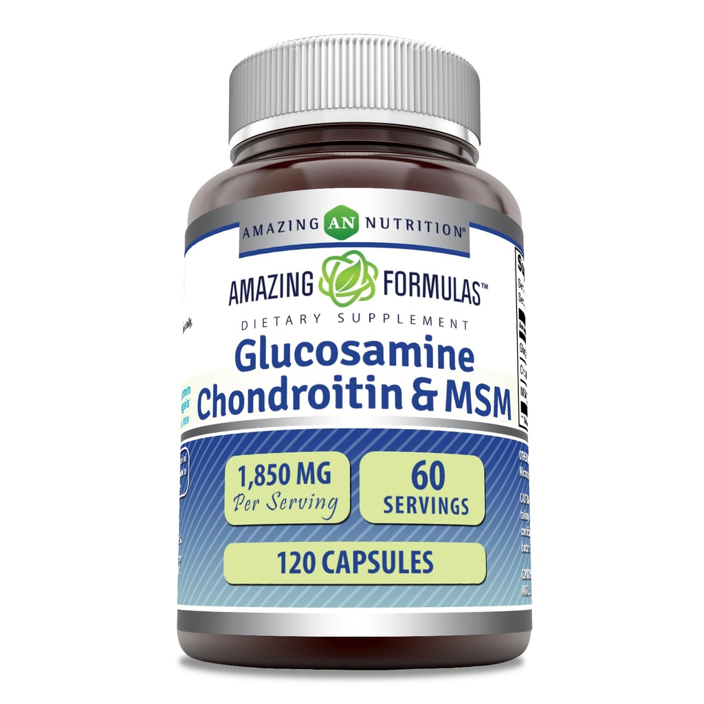 Amazing Formulas Glucosamine Chondroitin MSM 1850 mg Per Serving Capsules Supplement | Non-GMO | Gluten Free | Made in USA (120 Count)