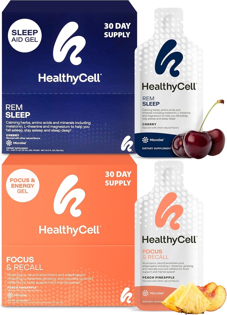 Healthycell REM Sleep Aid Supplement + Focus & Richiamo Integratore del cervello per la memoria & Focus Bundle