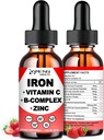 Liquid Iron Supplement w/Vitamin C, A, B-Complex, Vegan Iron Drops High Potency Liquid Vitamin & Iron Supplements for Women, Men & Children -Support Red Blood Cell, Energy, Anemia eta Fatigue