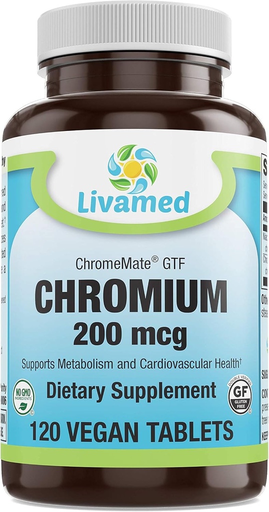 Livamé - Chromium 200 mcg (ChromeMate GTF) Tablets de légumes 120 Compte