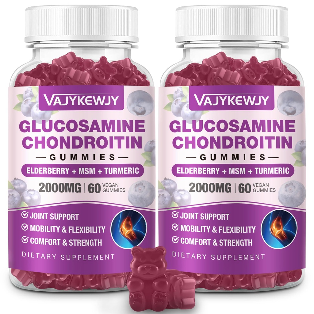 2 Packs 2000mg Glucosamine Chondroitin Gummies, Extra Strength Glucosamine with Chondroitin MSM & Turmeric, Joint Support Supplement, Antioxidant Immune Support - 120 Gummies