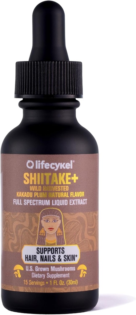 Lifecykel - Shiitake Mushroom Extract med Kakadu Plum - Advance Organic Mushroom Supplement for hår, negle og hud - Potent C-vitamin immunboost til voksne - 1 Fl Oz