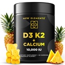 New Elements Vitamin D3 K2 Gummies 10000 IU with Calcium 100mg - VIT D3 for Adults - Mk7 Vitamin K2 100mcg - Vitamin D Supplement for Men & Women - Vegan Gluten Free Non-GMO