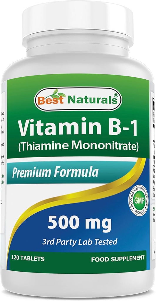 El millor Naturals Vitamina B1 com Thimina Mononite 500 mg 120 taulats (120 Compte (Pck de 1))