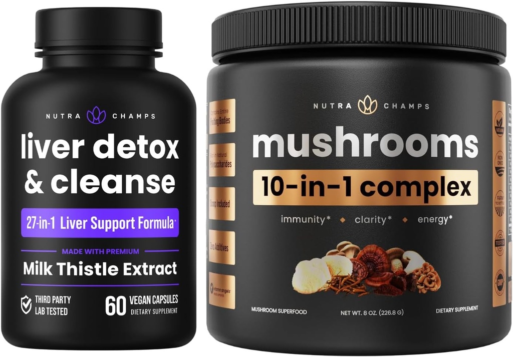 NutraChamps Liver Detox & Порошок грибів - Харчування, Detox & Immunity Bundle