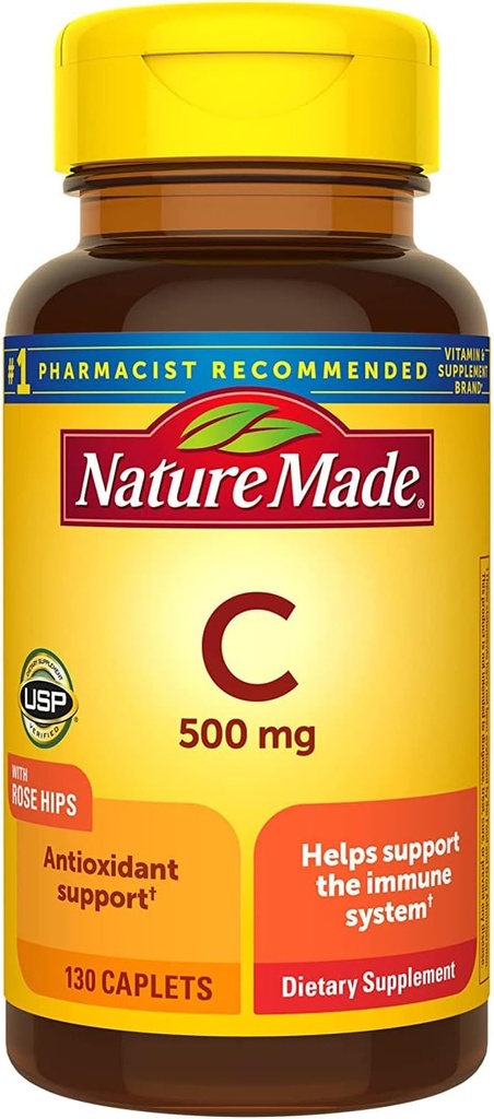 Nature Made Vitamin C 500 Mg Capets with Rose HIPS, 130 Tablets (Pack of 3)