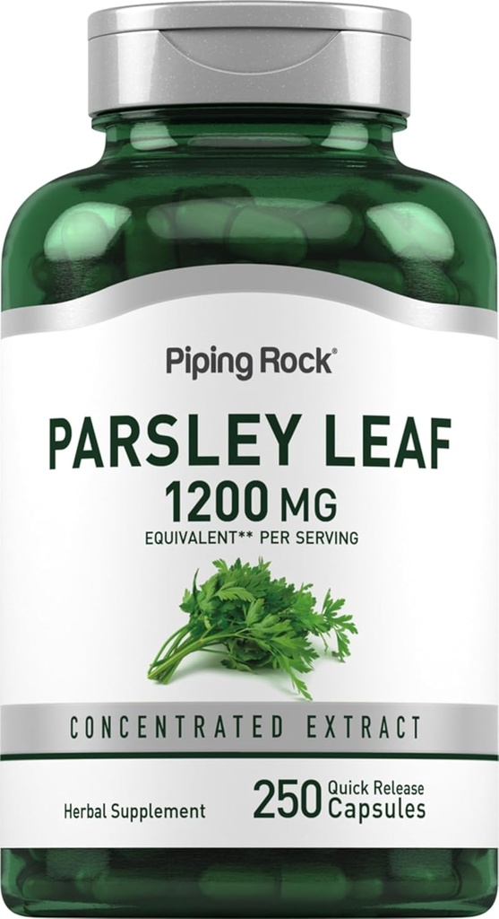 Pipping Rock Pietruszka Suplement Kapsułki 124; 1200mg Kapsułki 124; 250 Tabletki Pigment 124; Wyciąg Herb Leaf 124; Non-GMO, Gluten Free