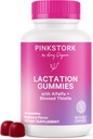 Pink Stork Lactation Supplement Gummies - Stöd bröstmjölkförsörjning med mjölk Thistle, Alfalfa, Vitamin D och B12, Postpartum Recovery, Breastfeeding Essentials - Raspberry, 40 Count