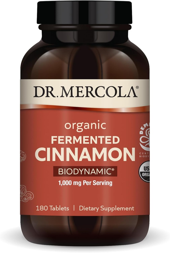 Dr. Mercola Biodinámica Organic Fermented Cinnamon - Apoia a Saúde Metabólica - Extracto de Cinnamon Cinnamon de alto sabor - USDA Organic, Non-GMO, Gluten-Free & Soy-Free - 180 Tablets
