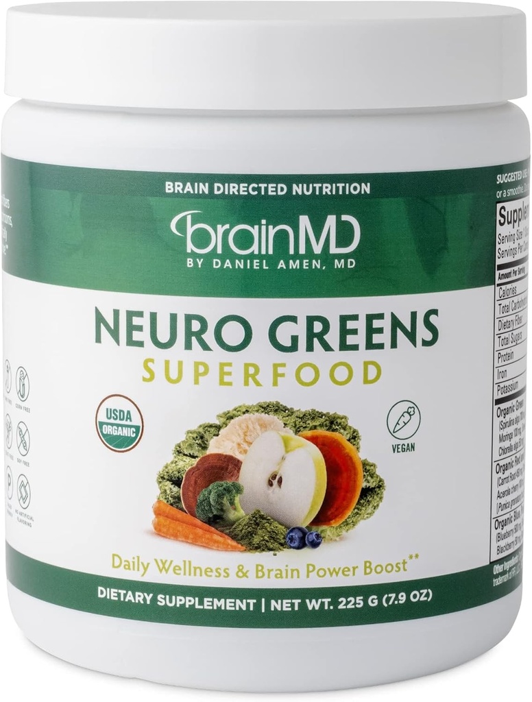 BODM Dr Amen Neuro Green Superfoved - 7. 9 oz - ajuda a tota la salut, Digestió + Imne i Brane - Guten Free - 30 Servings