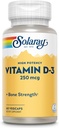 SOLARAY D3-vitamin 10000NE (250 µg) - nagy hatásfokú D-vitamin - VIT D3-val, mint Cholecalciferol - Strong Bones and Immune Support Supplement - 60- Day Garance, 60 Servings, 60 VegCaps