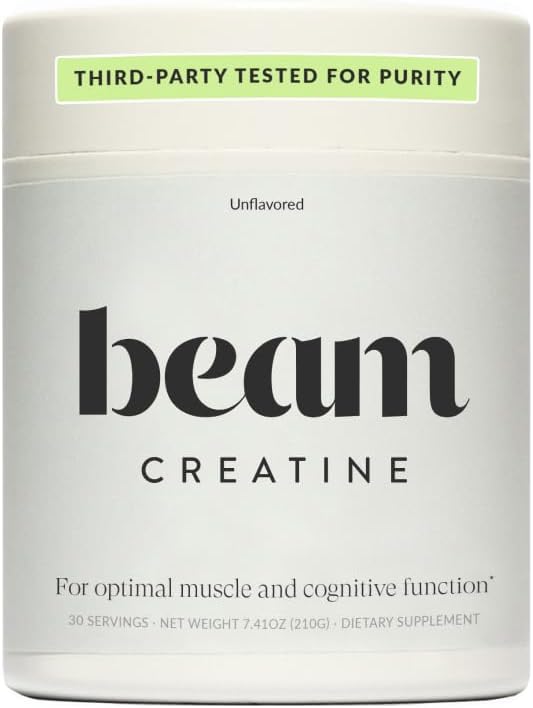 אבקת Beam Creatine, צד שלישי נבדק, תוסף Micronized Creatine Monohydrate, Creatine עבור נשים וגברים, כוח שרירים, התאוששות עבודה, Lean שרירים, 30 משרתים, Unflavored