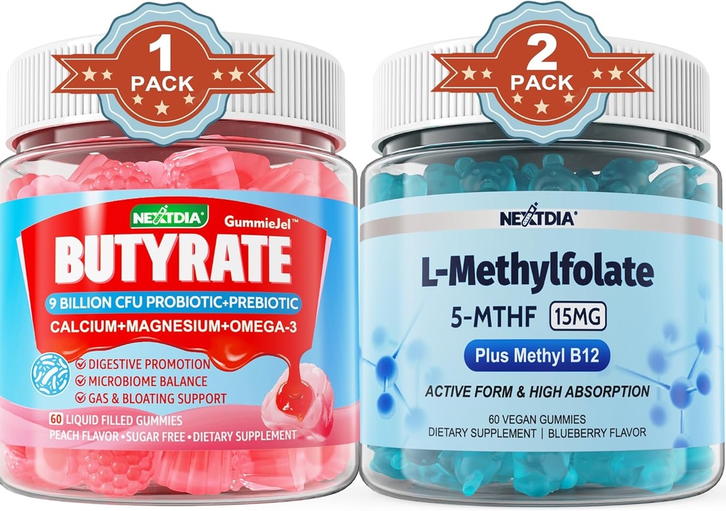 Butyrate Probiotikoa + Prebiotikoa + Postbiotikoa, L-MethylFolate 15mg Gummies
