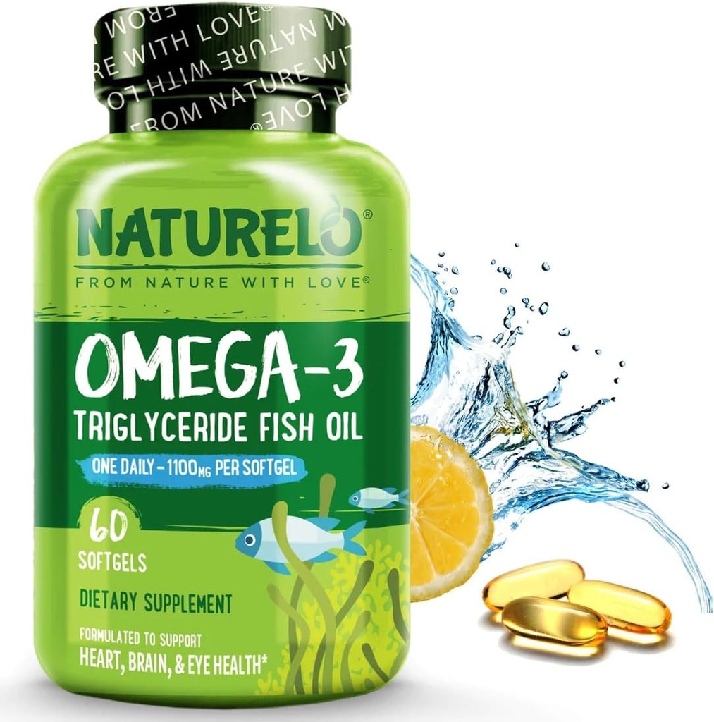NATLO Burpless Omega 3 Bộ Dầu cá - 1100mg Trig Trigceride Omega-3, EPA + DHA, Dầu cá cho tim, Mắt, Não, tham gia chăm sóc sức khỏe - 60 ánh sáng, 2 tháng