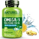 NATURELO Burpless Omega 3 Fish Oil Supplement - 1100mg Triglyceride Omega-3, EPA + DHA, Olio di pesce liquido per il cuore, occhio, cervello, salute comune - 60 Softgels, 2 mesi di alimentazione