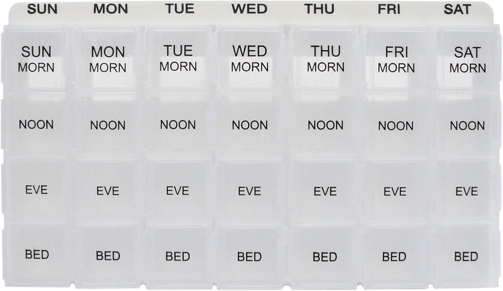 Promed Weekly 4 Kali Daily 7 Day Pill Organizer for Medication, Vitamin & Suplemen 124; Ergonomic Pill Case dengan Removable Clear Computers: 124; BPA-Free & Medical Plastic