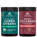 Ancient Nutrition Organic Supergreens Powder, Greens Flavor, 25 Servings + Multi Collagen Protein Powder, Strawberry Lemonade, 24 Servings