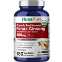 NusaPure Red Korean Panax Ginseng Capsules, 450 mg, 180 Veg Capsules (Non-GMO, USDA, Vegan)