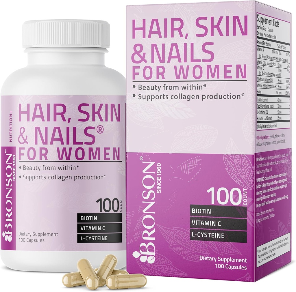Bronson Saç, Qadınlar üçün Biotin Extra Strength Vitamini Eksperti ilə Skin & Nails, 100 Capsules