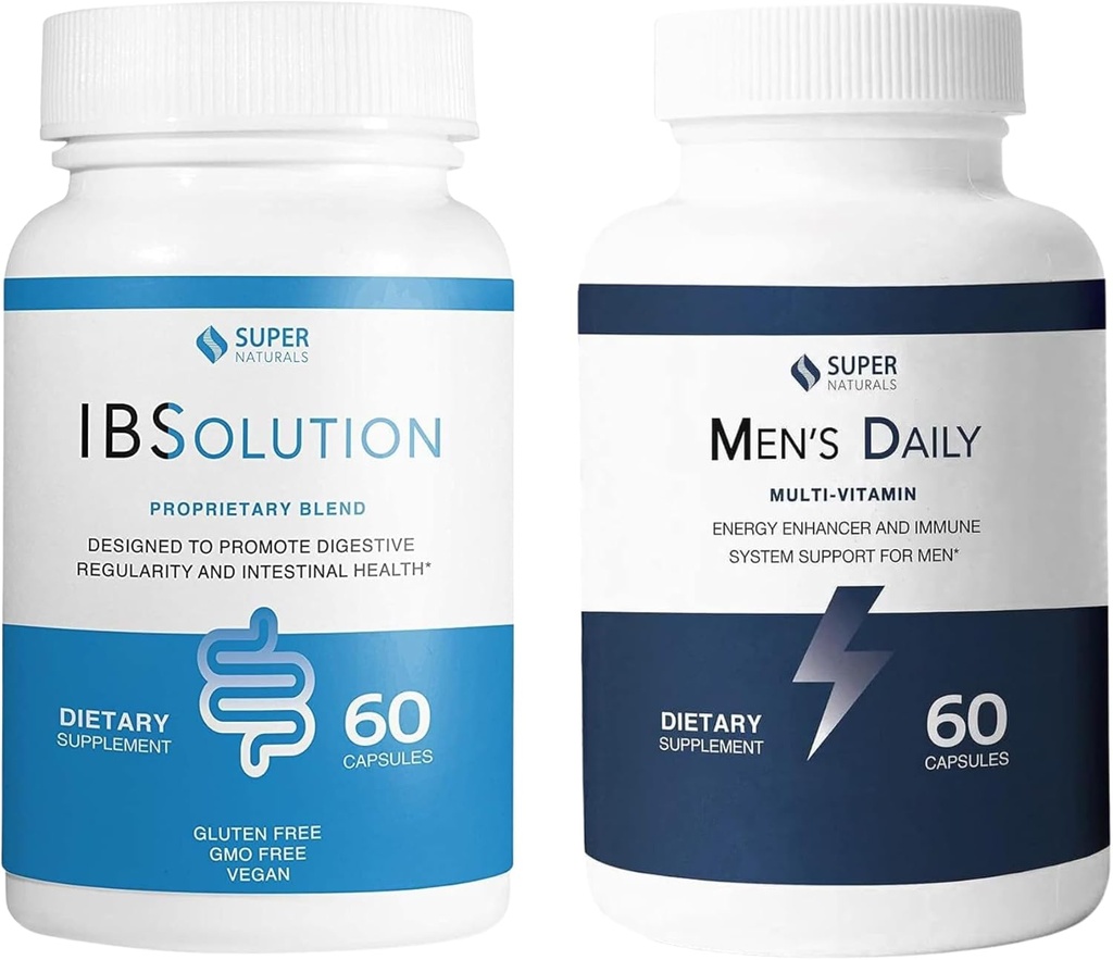 IBSolution and Men's Multivitamín Bundle - All-Natural Supplement to Support Digestive Health, Gas, Bloating and Cconbace, Immune System Support for Men - 60 Kapsule, 2-Pack