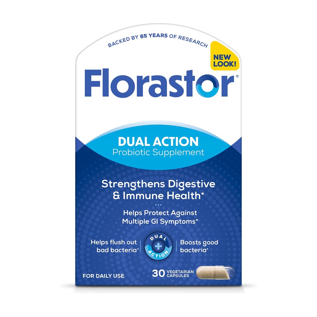Florastor Probiotics for Digestive and Immune Health, 30 Capsules, Probiotics for Women & Men, Helps Flush Out Bad Bacteria, Boosts The Good with Our Unique Strain Saccharomyces Boulardii