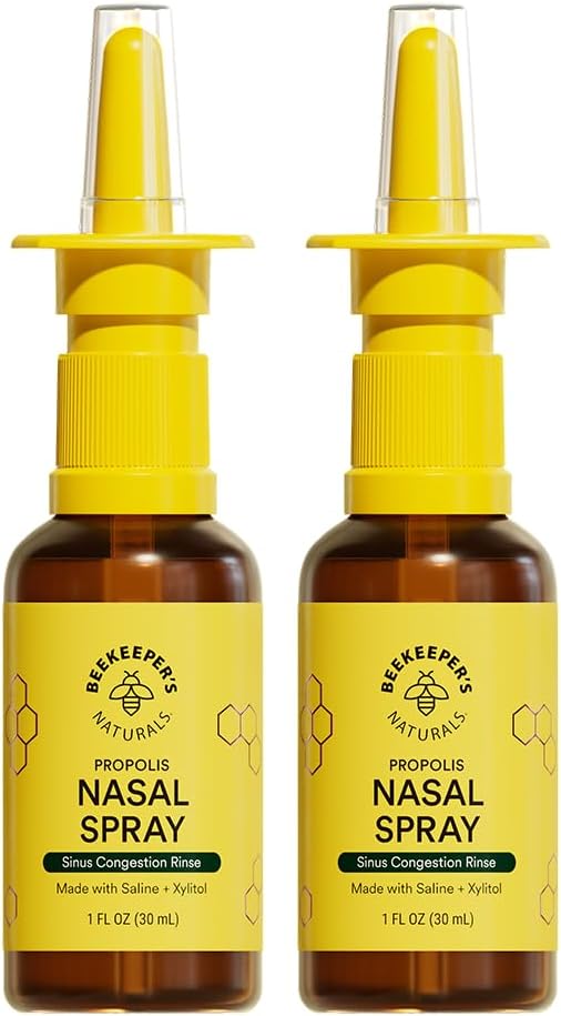 Beekeepers Naturals Nasal Spray för vuxna med Propolis, Xylitol & Saline, Clears Nasal Congestion, Moisturizes Sinus Canal, & Decongest Sinus Cavities, 1 fl oz (Pack of 2)