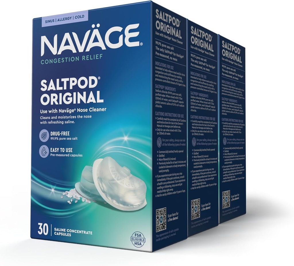 Navage SaltPod Sche 3 30-Packs (90 SaltPods) - Navage Salt Pod Refills Only - Navage Nasal Irrigation System - Sinus Rinse ve Saline Pods için özel olarak tasarlanmıştır