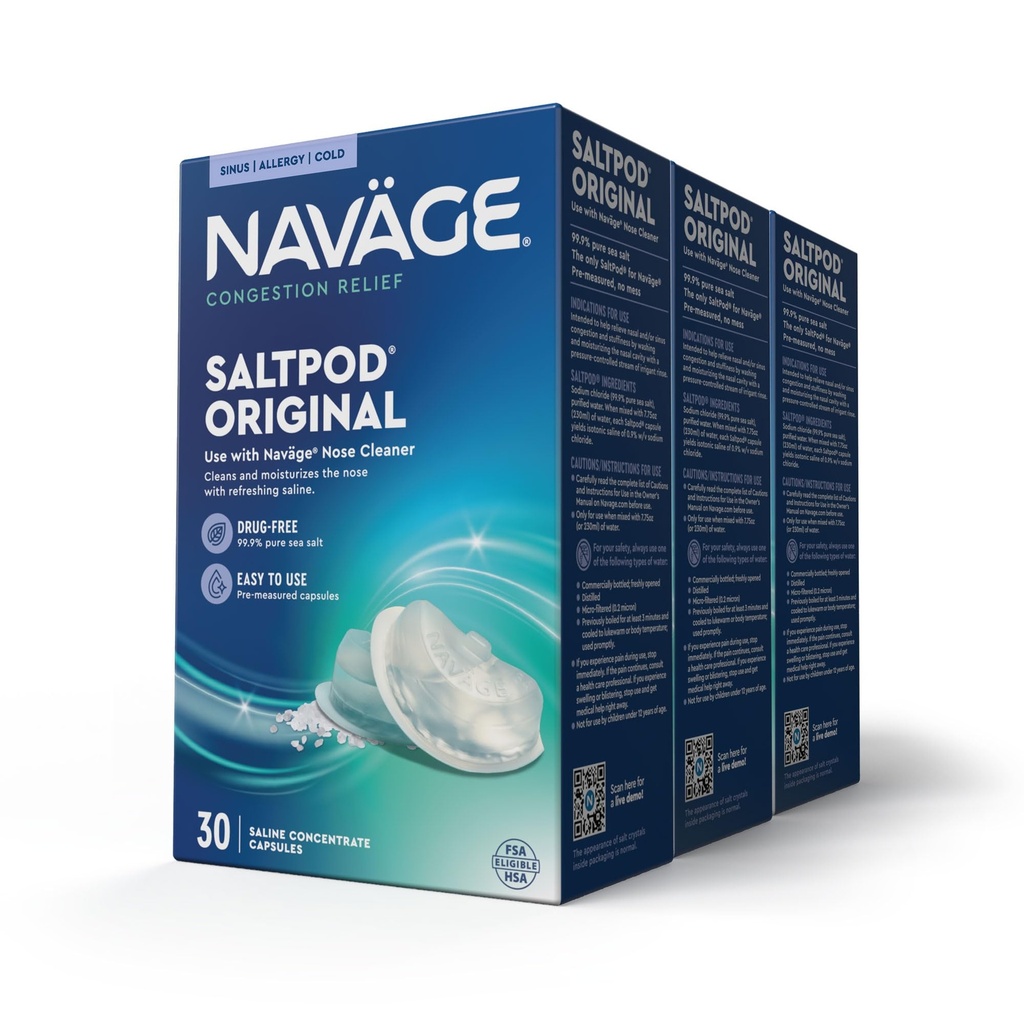 Navage® SaltPods Refills, Original Sea Salt Formula, 90 Count | Pre-Measured Precision: Clears Mucus and Irritants for Breathable, Comfortable Sinuses