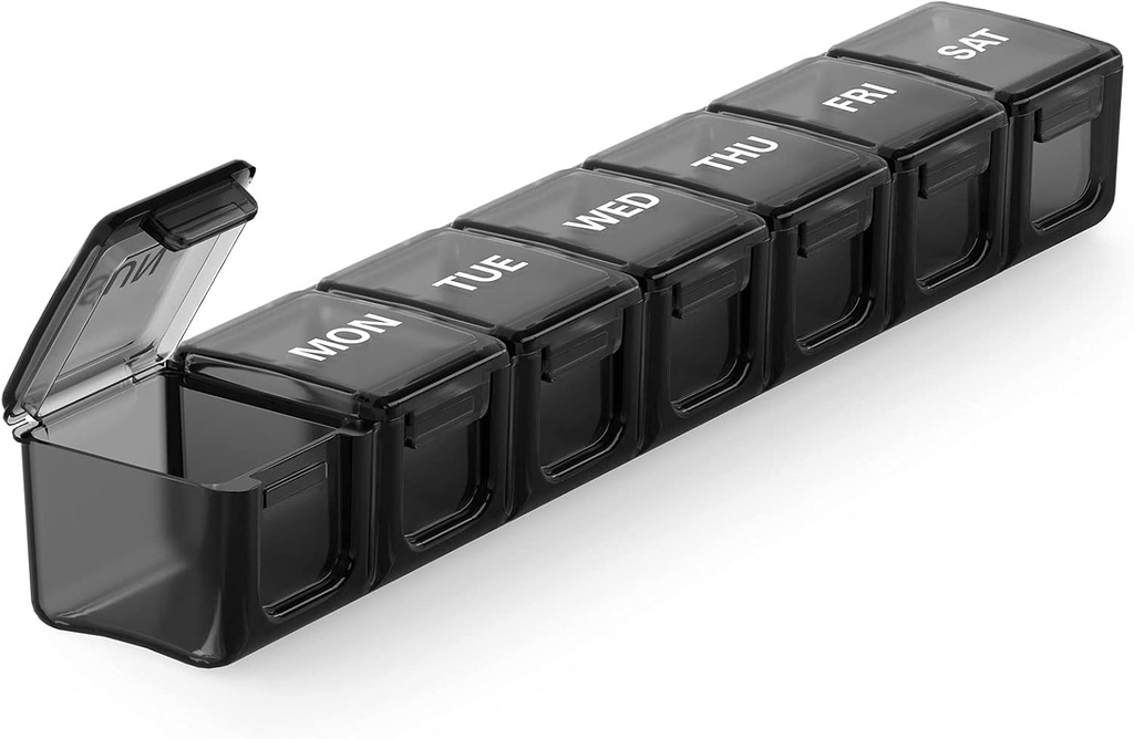 Sukuos Extra Large Weekly Pill Organizer, 7 jours Daily Pill Box Case Facile à ouvrir, sérigraphie Imprimé récipient de médecine avec un couvercle clair pour les vitamines, huiles de poisson ou suppléments