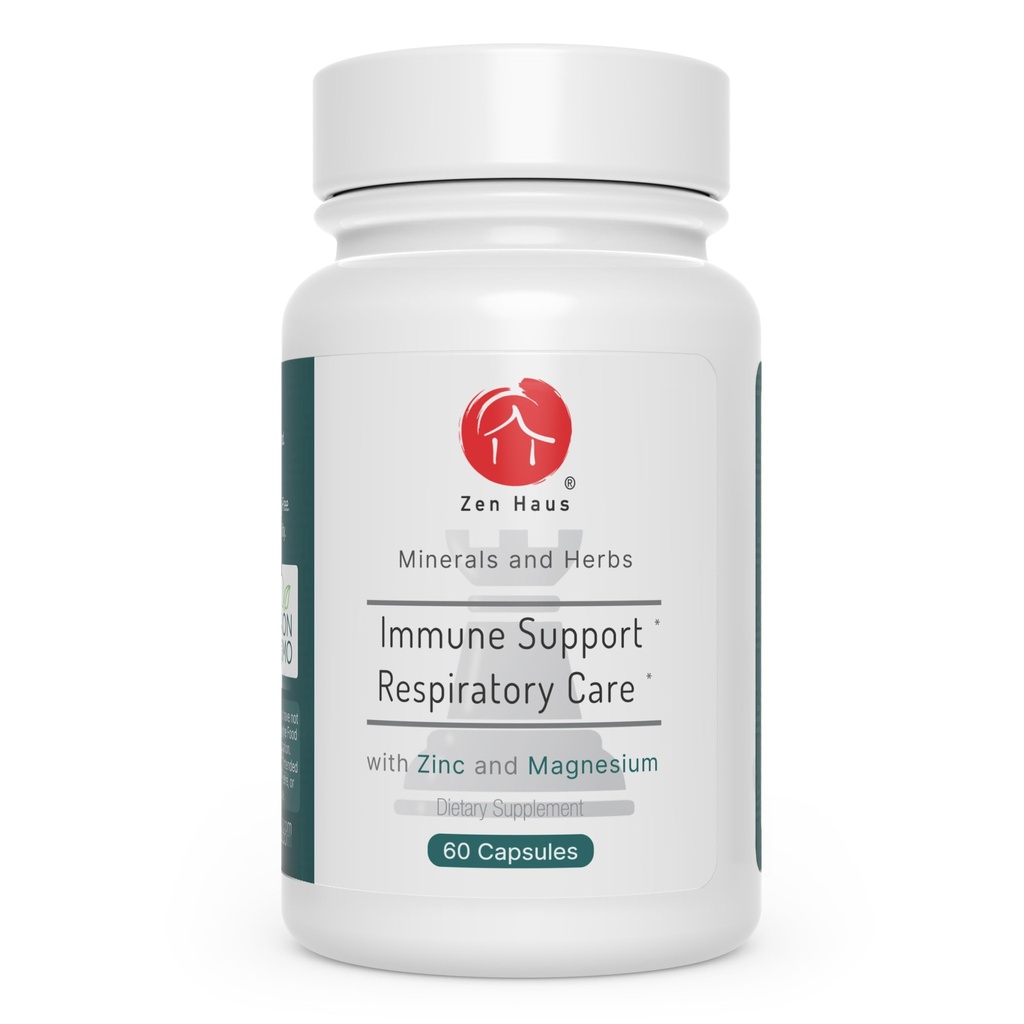 Zen Haus Respiratory and Immune Supplement - Zinc, Quercetin, Magnesium Glycinate/Taurate, Echinacea, Olive Leaf Extract, Lysine, Leucine, Cystein, GABA, Melatonin (60 Capsules)