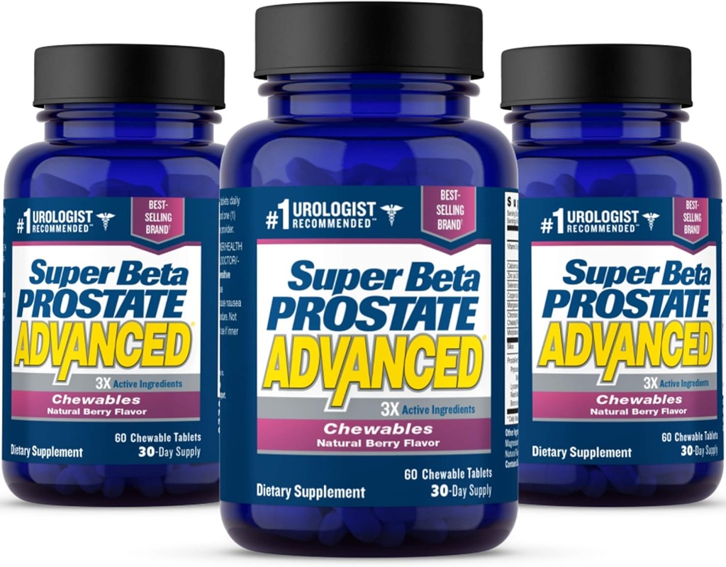 SUPER BETA PROSTATE Advanced Chewables - Kişi Sağlamlığı üçün Prostate Support Supplement (180 Chews, 3-Pack)
