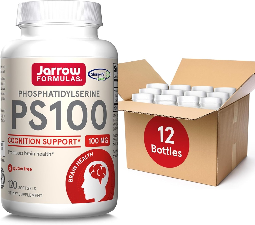 Jarrow valemid PS100 fosfatidüülseriin 100 mg, toidulisand aju tervise ja tunnetuse toetamiseks, 120 softgels, 40-120 päeva pakkumine, pakend 12