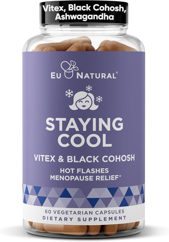Pobyt Cool Menopauza Doplňky pro ženy - Hormonální Hot Flash Relief, Podpora hmotnosti, & Noční pocení - Vitex Chaste Tree & Black Cohosh - 60 Vegetariánské měkké kapsle
