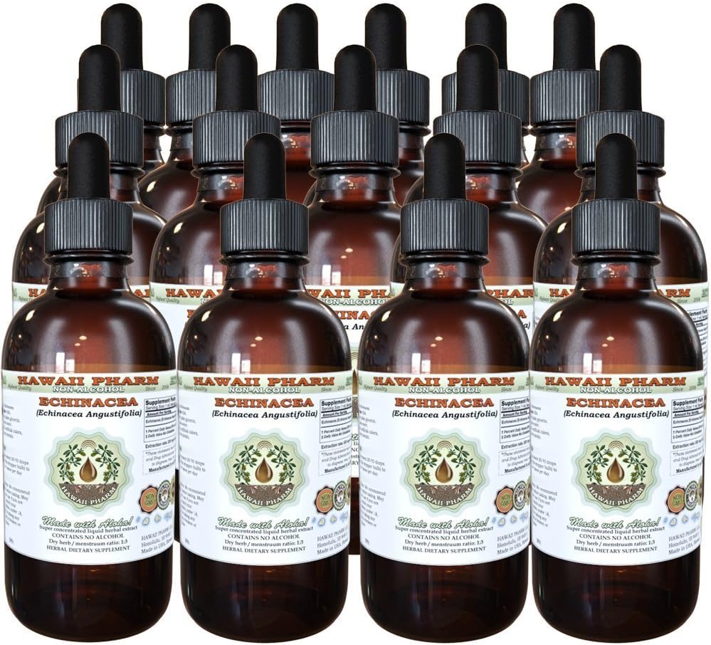 Echinacea Alcohol-Free Liquid Extract, Echinacea (Echinacea Angustifolia) Сушен корен глицерит Хавай Pharm Natural билкови добавка 15x4 oz