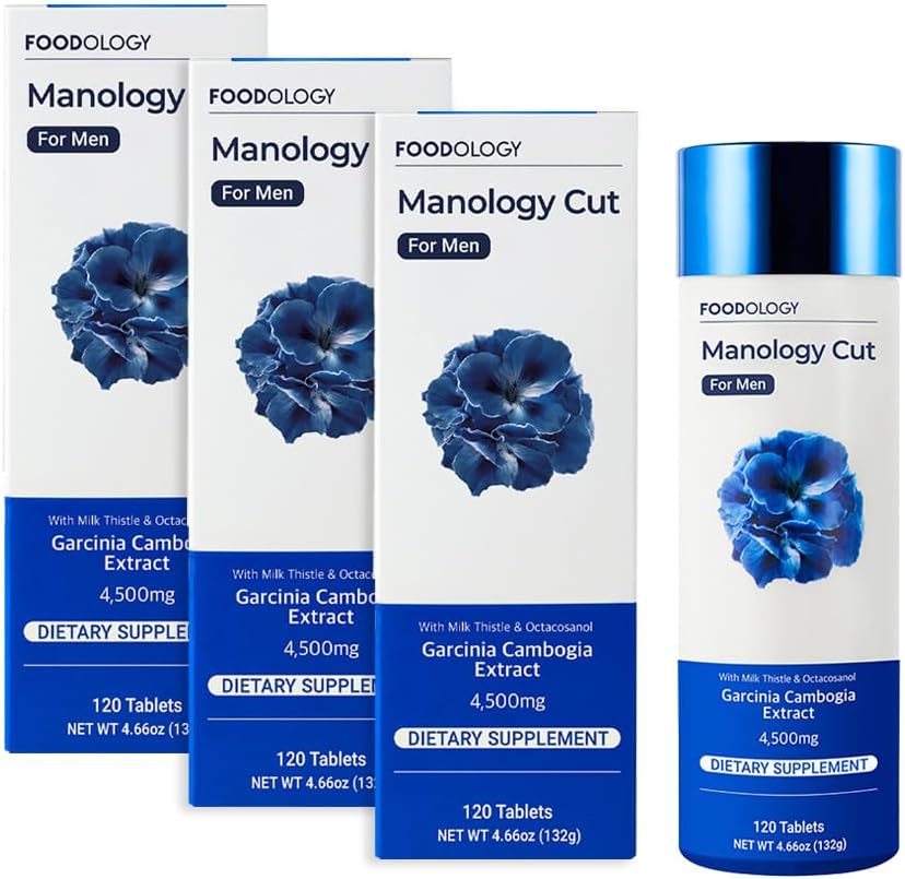 LEVNEDSMIDLER Manologi Cut (pakke af 3- 360 tabletter, 180 Servere til 60 dage) - Kropbalance, forbedret Endurance & Leversundhed Support Garcinia Cambogia (HCA), Milk Thistle Octacosanol