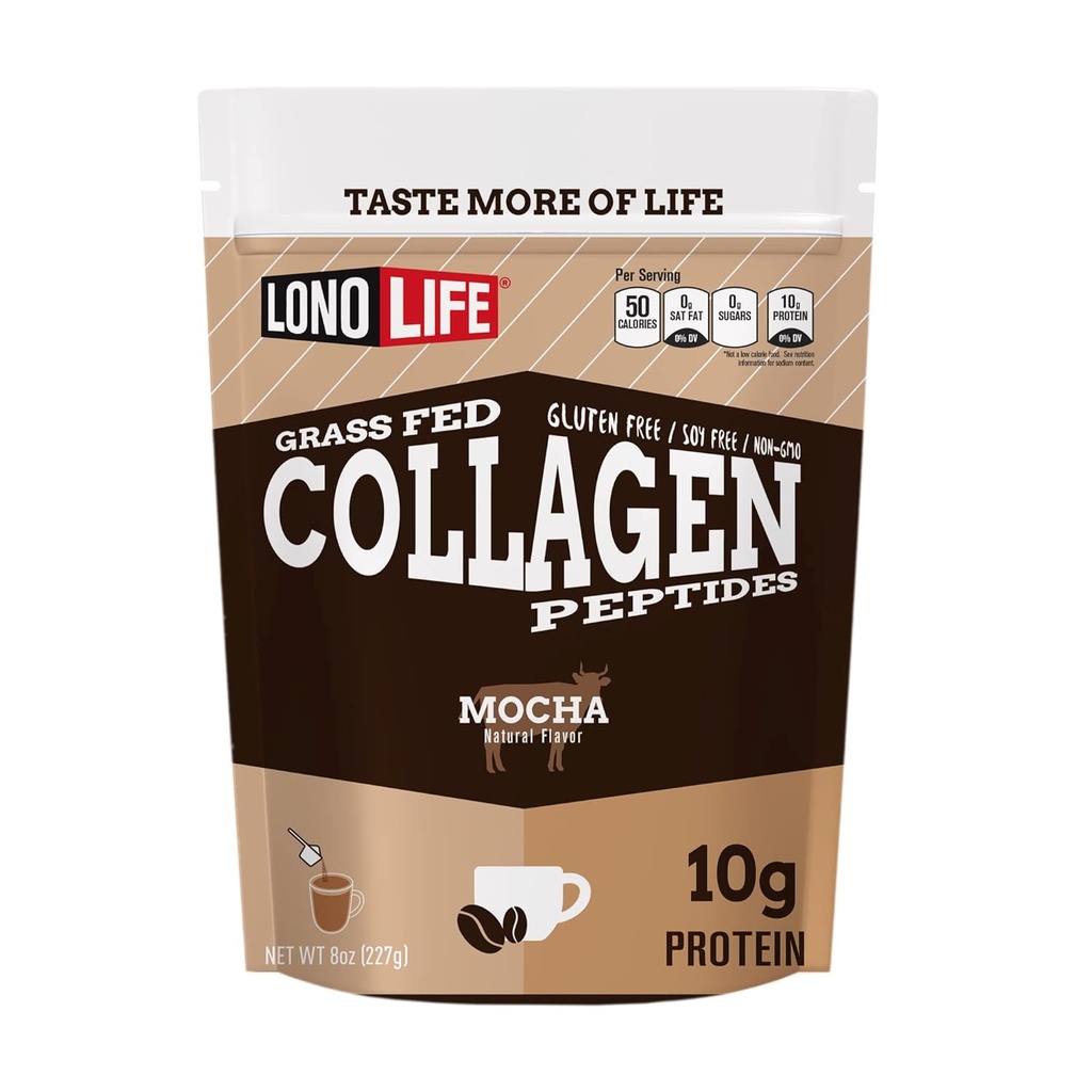 LonoLife - Mocha Collagen Peptidy s 10g proteínu, Paleo a Keto Friendly, 8-Ounce hromadný kontajner - balenie máj Vary
